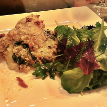 Dijon Crusted Chicken Stuffed with Spinach Saute with Lemon White Wine Sauce
